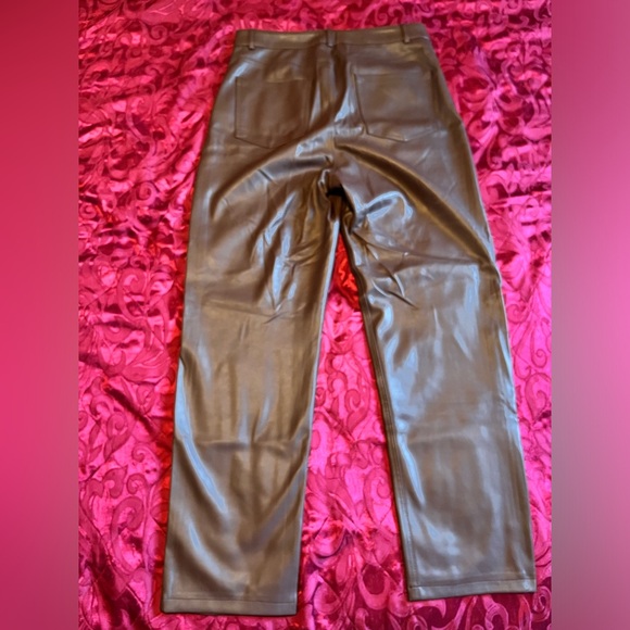 Brown Faux Leather Straight Leg Trousers - Picture 3 of 5